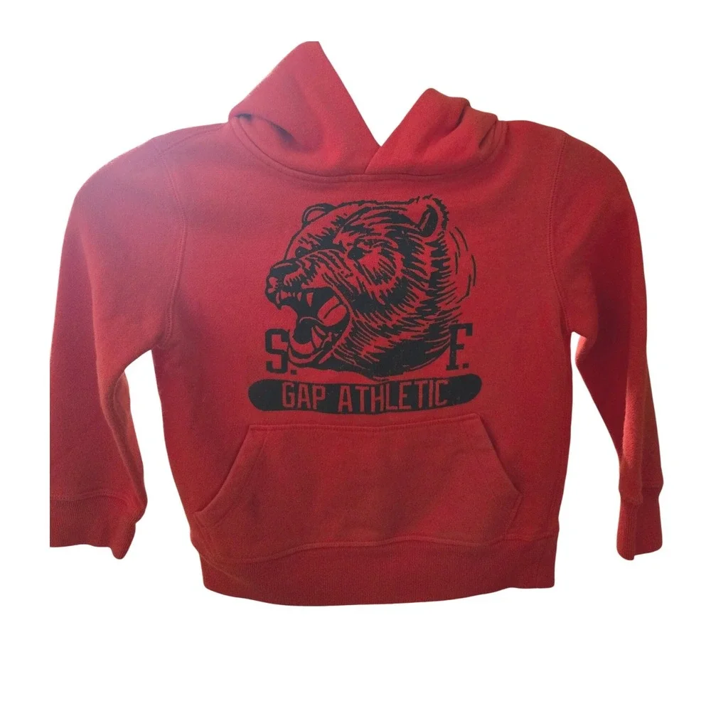 GAP Kids‎ Red Hoodie Sweatshirt XS Bear Graphic Pullover Activewear